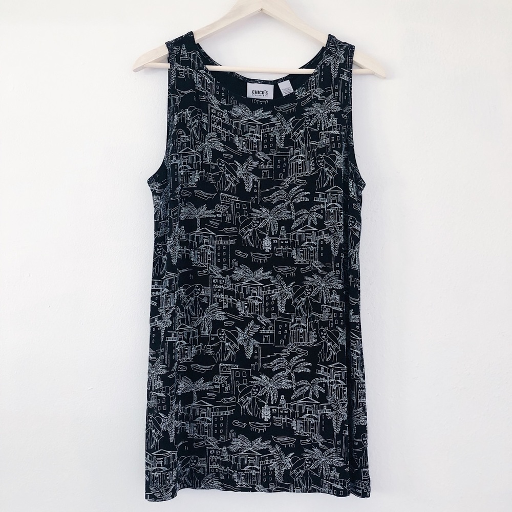 Vintage Black Palm Tree Venice Sleeveless Dress